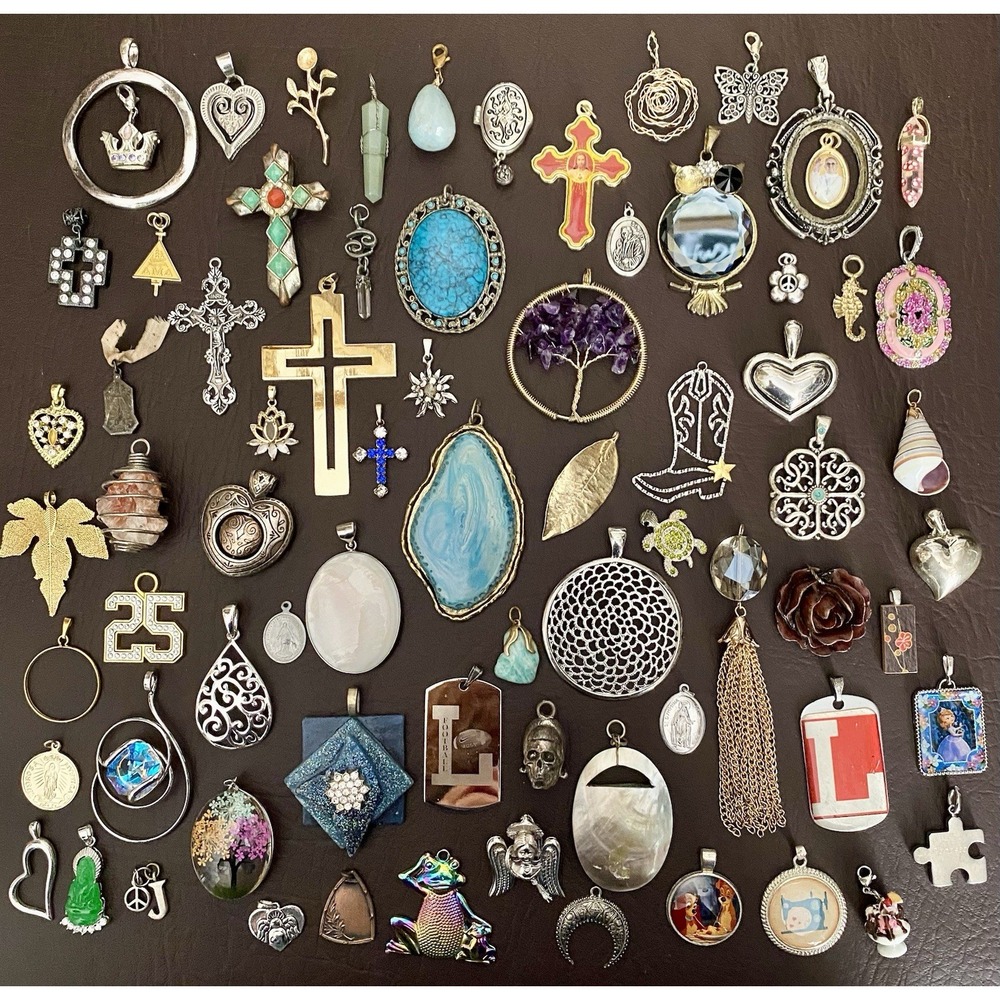 Vintage To Modern Cross Butterfly Flower Heart Crystal Rhinestone Pendant Lot